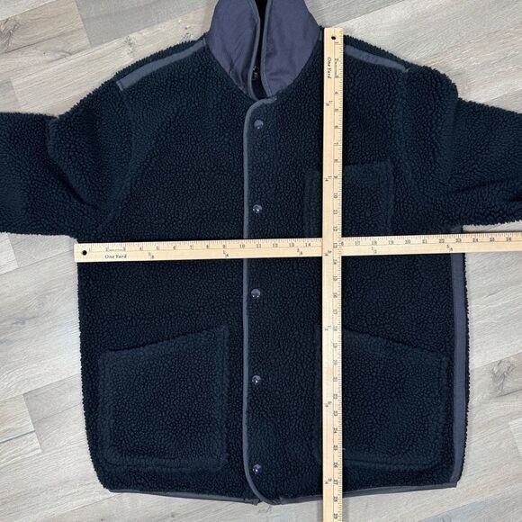 J. Crew Nordic Sherpa Fleece Shawl Collar Jacket Navy Blue Large Zip Snap - Picture 9 of 10